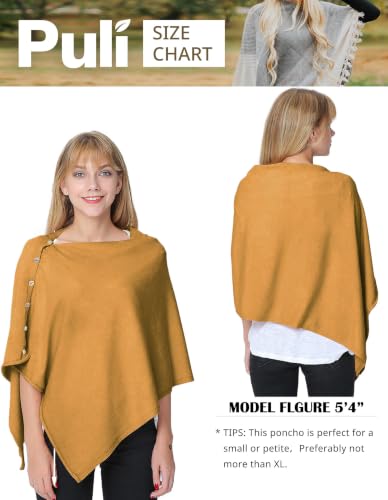 PULI Women's Versatile Knit Shawl Poncho Sweater Button Scarf - color: Ginger Yellow