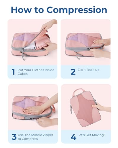Bagsmart Compression Packing Cubes, Travel Bag Cruise Ship Essentials - color: Baby Pink, size: 6 Set