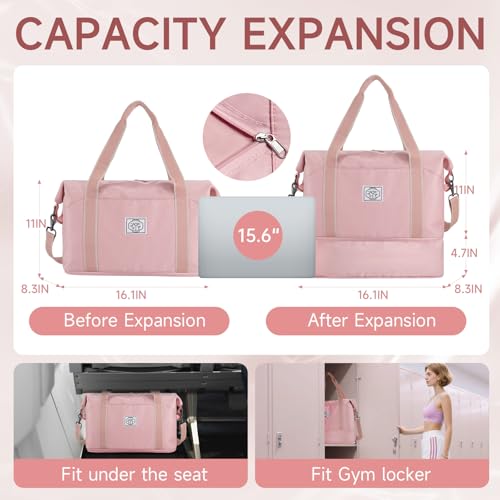 WALNEW Travel Duffel Bag, Weekender Overnight Bag for Women, Pink - color: Pink