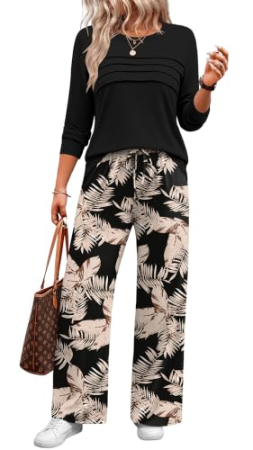 WIHOLL Lounge Sets for Women 2 Piece Fall Outfits 2026 Fashion S-2XL - color: Black Leaf, size: Medium