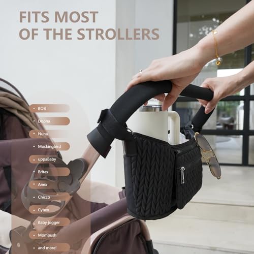 Stroller Organizer - Stylish Quilting Nylon, Universal Fit, Detachable Bag, Adjustable Multi-Storage for Baby Stroller and Pet Stroller(Black-A - color: Black