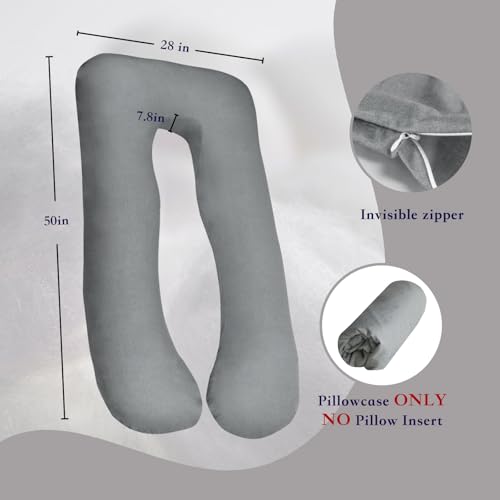 Pregnancy Pillow Cover (ONLY Pillowcase) - U Shaped Pillow Case - Maternity Body Pillow Cover - Removable Soft Cotton Cover (Grey) - color: Grey