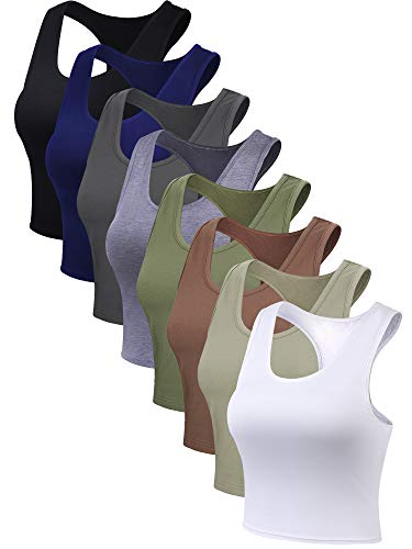 Geyoga 8 Pcs Crop Tank Top - color: Gray, Green, Navy, Black, Coffee, White, size: XX-Large