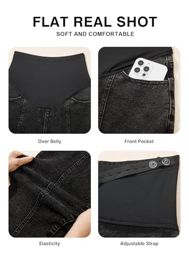 BLENCOT Maternity Jeans Over Belly Baggy Leg Ankle Stretchy Pregnancy Pants - color: Black, size: X-Large