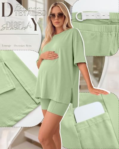 Huukeay Women's Maternity Set 2 Piece Outfits - color: Mint Green, size: Large