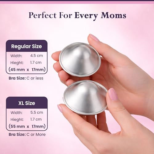 999 Pure Silver Nursing Cups for Breastfeeding – Silver Nipple Covers Breastfeeding Moms Use, Silver Nipple Shield & Nursing Cups for Sore, Sensitive Nipples, Reusable Silver Cups Breastfeeding Care - size: Regular
