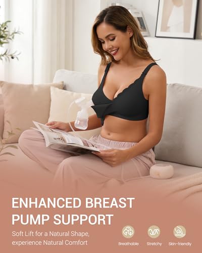 Vinfact Pumping Bra Hands Free-Adjustable Every Day Bra Holding & Breast Pump Bra Breathable Comfortable Bras - color: Black, size: Large