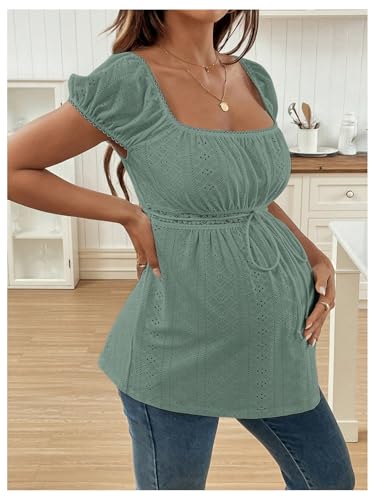 MakeMeChic Women's Maternity Blouse Tops Cute Shirt White Babydoll Tops - color: Green, size: Large