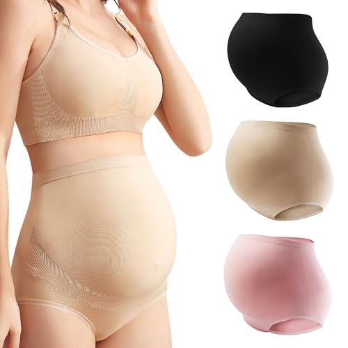 Mama Plus Women’s Maternity Underwear Over Bump High Waist Seamless Briefs Soft Stretch Pregnancy Panties Multi-Pack - color: Multicolor-a 3 Pack, size: Medium