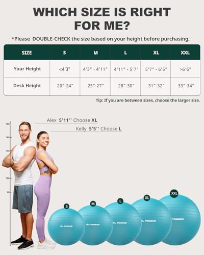 Trideer Yoga Ball for Exercise, Pregnancy, Exercise Ball, Pump Included - color: Turkis, size: L(23-26ines/58-65cm)