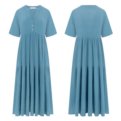 R.Vivimos Womens Summer Cotton Casual Flowy Maxi Dress - color: Blue, size: Large