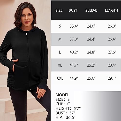 DEBELLY Maternity Sweatshirt Zip Up Hoodie Pockets Pregnancy Postpartum - color: Black, size: Medium