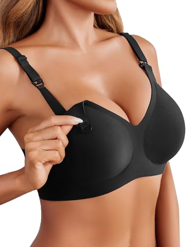 Avidlove Women's Seamless Bras Nursing Bras for Breastfeeding Tshirt Everyday Bra - color: Black, size: Large
