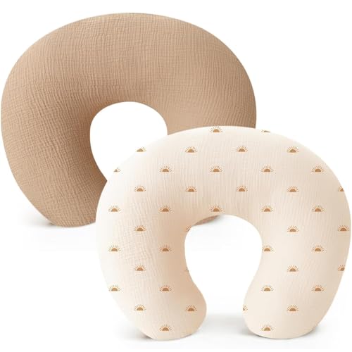 Newborn Muslin Nursing Pillow Covers Baby Breastfeeding Slipcover 2 Pack - color: Light Brown+sun