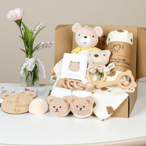 Baby Gift Set for Baby Shower - 10 Piece Newborn Box with Essentials - color: Little Bear