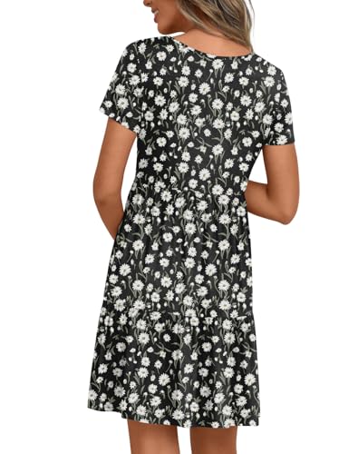 Women's Maternity Dress Summer Short Sleeve Pregnancy Dresses - color: Black-white Daisy, size: Medium
