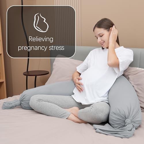 MOON PARK Pregnancy Pillow - Incredibly Smooth and Soft Cooling Cover I Shaped Full Body Maternity Pillow with Removable Cover - Support for Side, Back, Legs, Belly, HIPS - Light Grey - color: Light Grey