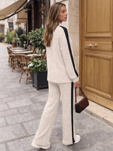 Trendy Queen Womens 2 Piece Lounge Matching Sets Fall Travel Comfy Outfits - color: Apricot, size: Medium