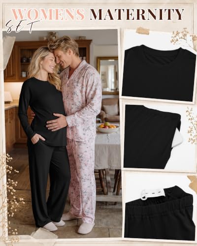 Riyiper Womens Oversized Maternity Pajama 2 Piece Set - color: Black, size: Small
