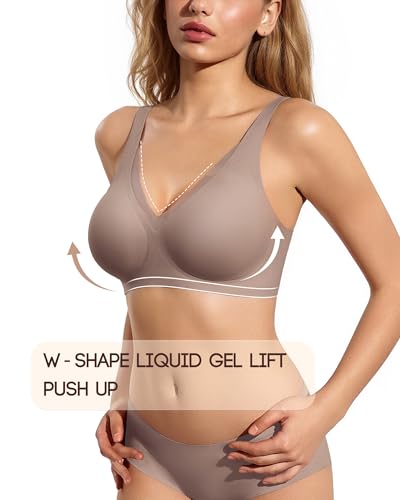 VQJ Women's Jelly Push Up Bra, Wireless Full Coverage Seamless T-Shirt Bra - color: Dusky Rose, size: Small