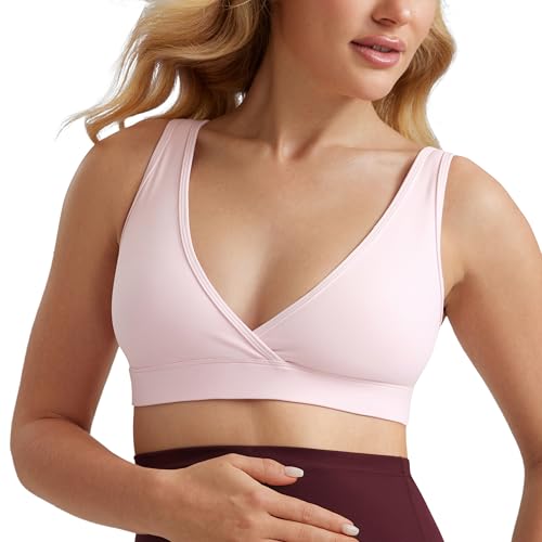 CRZ YOGA Maternity V Neck Nursing Bras - color: Strawberry Pink, size: Small