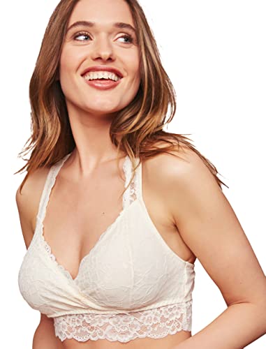 Motherhood Maternity Women's Lace Racerback Nursing Sleep Bralette - color: Egret, size: Medium