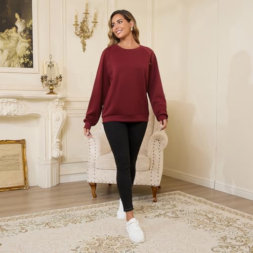 DEBELLY Nursing Friendly Sweatshirt for Breastfeeding Dual Zippers - color: Burgundy Red, size: X-Large