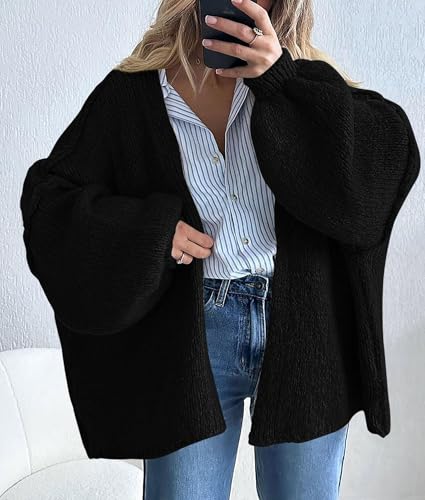 PRETTYGARDEN Womens Open Front Oversized Cardigan Sweaters - color: Black, size: Small