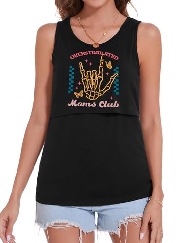 FASHGL Nursing Tank Tops Women Sleeveless Double Breastfeeding Shirts - color: Black, size: Medium