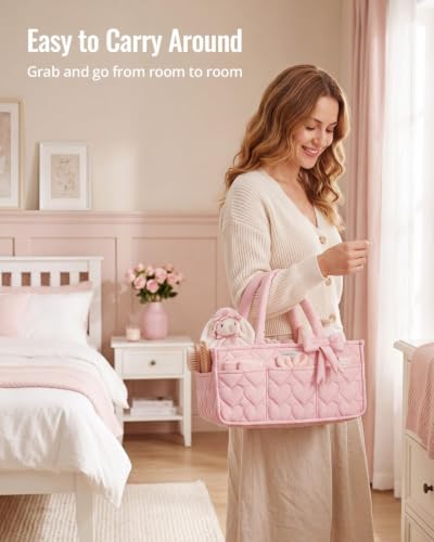 Blissful Diary Baby Diaper Caddy Organizer, Heart-Quilted, Light Pink - color: Heart Light Pink