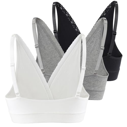 COLOMI Maternity Nursing Bra Wirefree Cotton Breastfeeding Bra for Sleep Lace Maternity Bralette - color: Black+grey+white, size: Medium