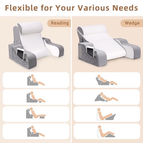Foldable Reading Pillow for Sitting in Bed Adult, White/Grey, 19" - color: White/Grey-5pcs