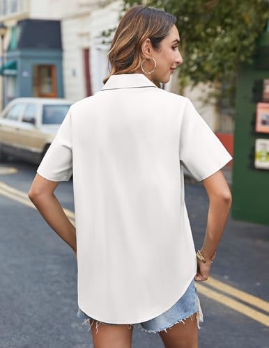 HOTOUCH Women Cotton Button Down Shirts Short Sleeve Linen Blouses Tops - color: A01-white, size: Small