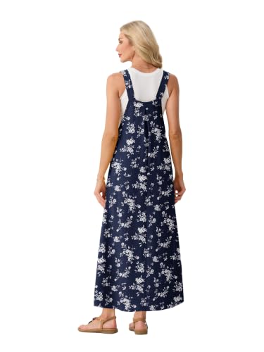 Lepunuo Summer Dresses Women Bib Overall Dresses Adjustable Beach - color: Floral Navy Blue, size: 4X-Large