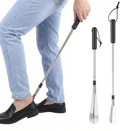Shoe Horn Long Handle Retractable Aluminum Shoe Horn Folding Portable Adjustable Telescopic Horns for Seniors Men Boots Women