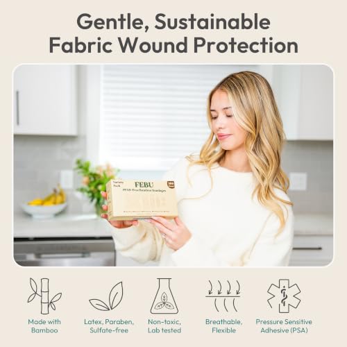 FEBU PFAS Free Bamboo Fabric Bandages, 1in x 3in, 100 Count Pack - style: Strips – Standard One Size (100 Count)