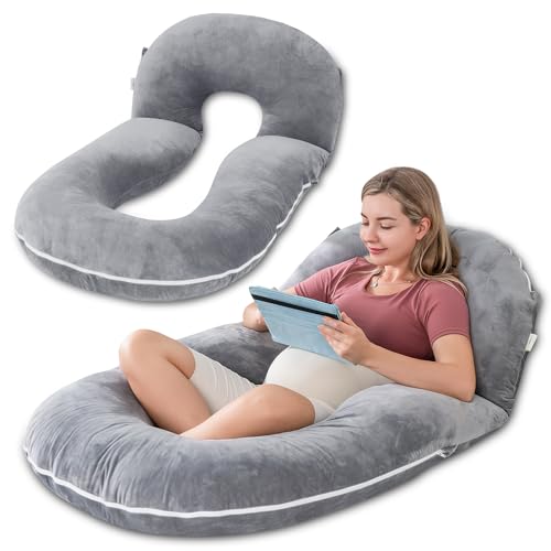 INSEN Pregnancy Pillows, Detachable Body Pillow for Sleeping, Multi-Use Pregnancy Pillows for Pregnant Women, Grey - color: Grey