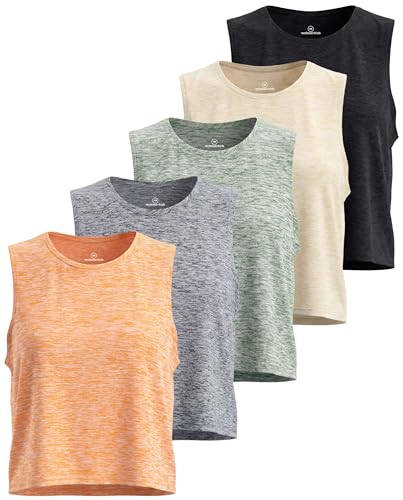 5 Pack Women's Dry Fit Crop Tank Tops Sleeveless Athletic Workout Gym Yoga - color: Set 4, size: Medium