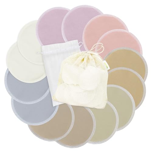 wegreeco Nursing Breast Pads (14 Pack) + Laundry Bag & Travel Storage Bag, 4.7 inch Option - Washable & Reusable Breastfeeding Nursing Pads (Sunset, Plain Shape) - color: Sunset, Plain Shape, size: Large