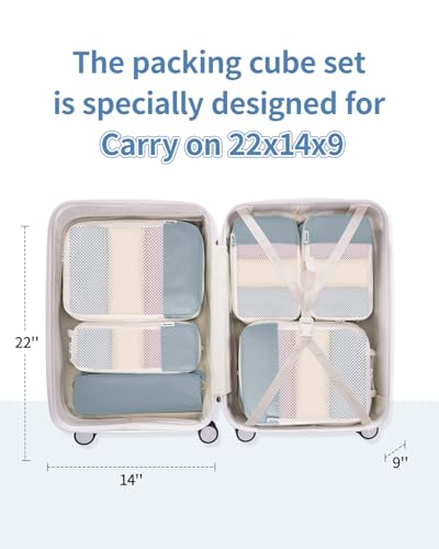 Narwey Compression Packing Cubes for Travel, Cute Luggage Organizer Bags - color: Grayish Blue