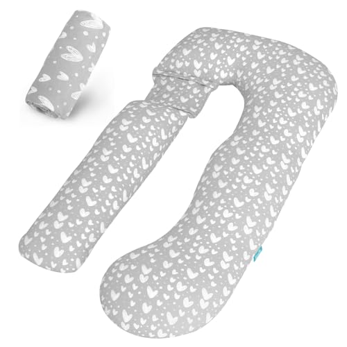 Pregnancy Pillow Cover U-Shaped (ONLY Pillowcase), Grey Hearts Print - color: Grey Hearts, size: Detachable U-Shape