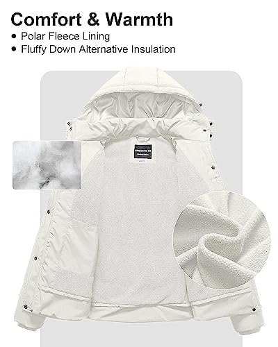 CREATMO US Women's Plus Size Warm Puffer Jacket Waterproof Fleece Lined Winter Coat with Removable Hood - color: White, size: 1X