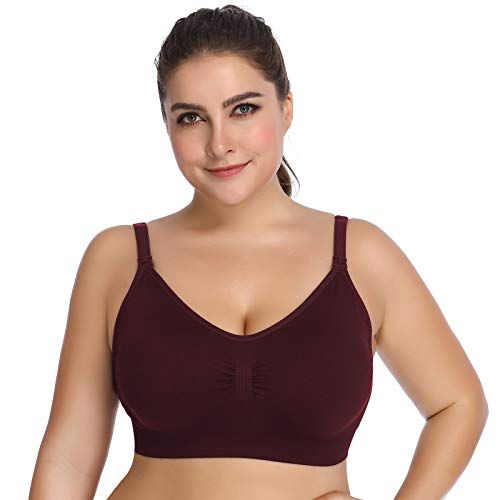 Womens Seamless Nursing Bra Sleeping Maternity Bralette for Breastfeeding Pack of 3 - color: Black Beige Red, size: XX-Large