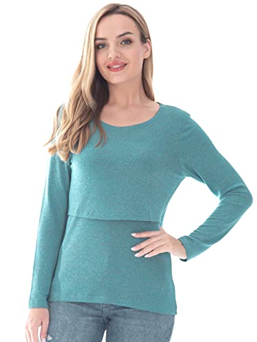 Bearsland Women's 3 Packs Maternity Clothes Long Sleeves Breastfeeding Shirts Nursing Top - color: Black+brick Red+sky Blue(3pcs), size: Medium