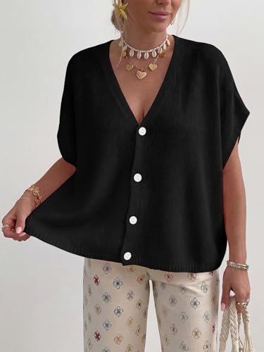 PRETTYGARDEN Womens 2026 Summer Oversized Cardigans Sweaters - color: Black, size: Large