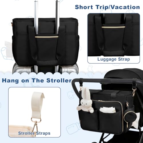 GDNasist Diaper Bag Tote, Large Baby Bag with Pacifier Case for Travel Work - color: Black