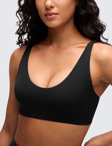 CRZ YOGA Double Lined Scoop Neck Sports Bras - color: Black, size: XX-Small