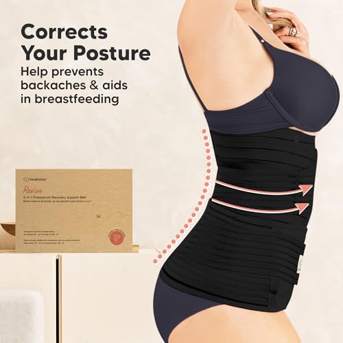 3 in 1 Postpartum Belly Support Recovery Wrap Band (Midnight Black, M/L) - color: Midnight Black, size: M/L, Waist 25"-35”