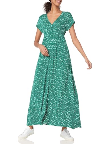 Amazon Essentials Women's V Neck Short Sleeve Empire Waist Maxi Dress (Available in Plus Size) - color: Green Vine Leaf Print, size: Small