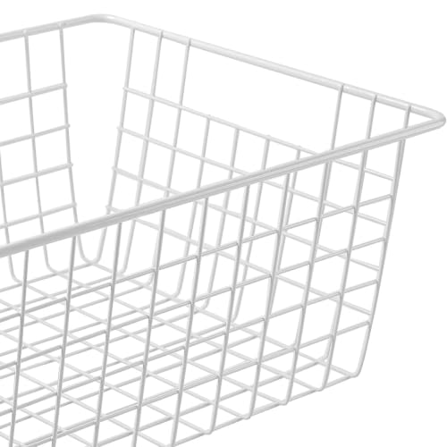 3 Pack White Wire Baskets,14.1"x10.4"x5.6", Wire Freezer Storage Organizer Bins with Handles for Cabinets, Pantry, Closets, Bedrooms - size: 14.1"x10.4"(white)